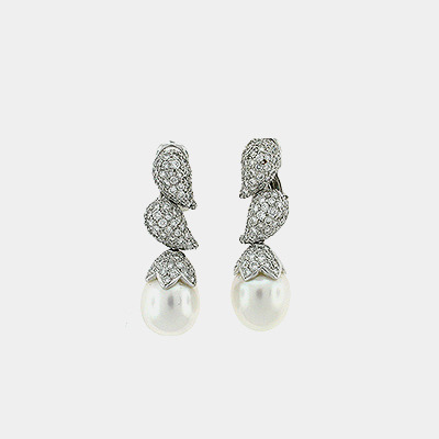 18k White Gold Pearl and Diamond Earrings