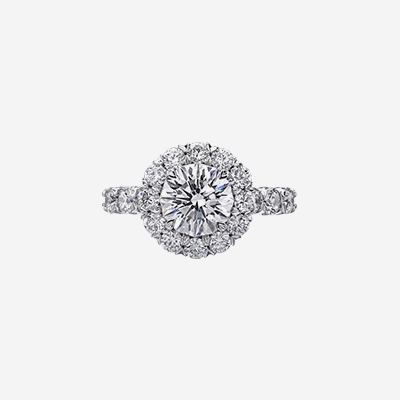 18kt Round Diamond Halo Engagement Ring