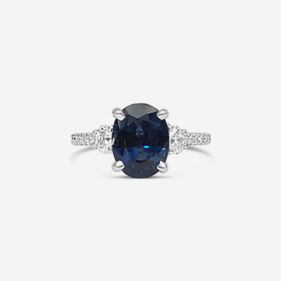 14kt Oval Sapphire and Diamond shank engagement ring
