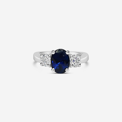 14kt oval Sapphire and diamond engagement ring