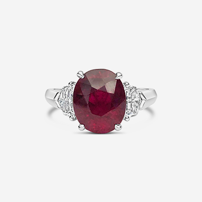 Platinum oval ruby and diamond ring