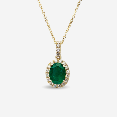 14kt oval emerald and diamond pendant
