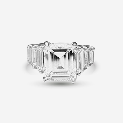 Platinum emerald cut diamond ring