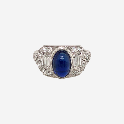 Platinum Art Deco Style Sapphire Engagement Ring
