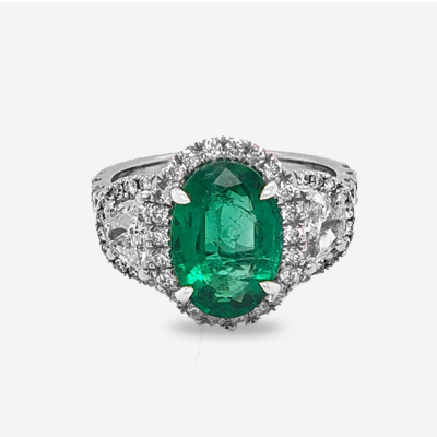 18KT Oval Emerald Diamond Halo Engagement Ring