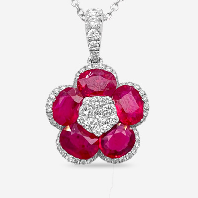 14KT Ruby and Diamond Flower Pendant