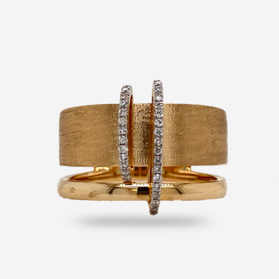 14KT Satin Polish Two Row Diamond Band