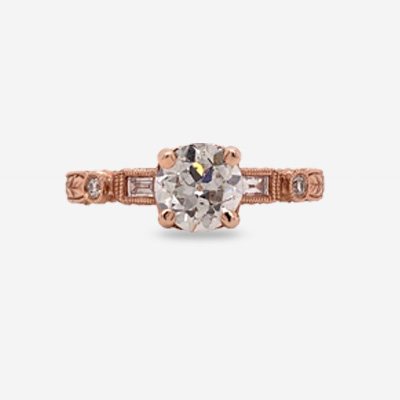 14KT Round Old Mine Cut Engagement Ring