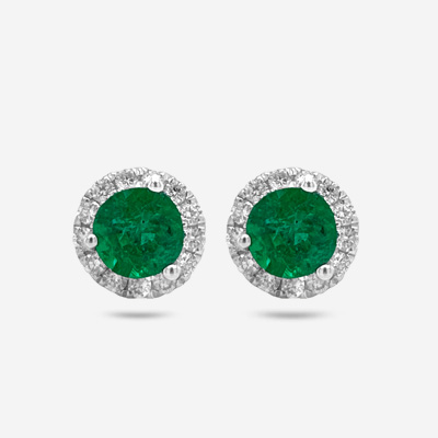 14KT Emerald and Diamond Halo Earrings