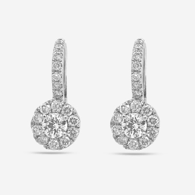 14KT Diamond Cluster Halo Style Euro Drop Earrings