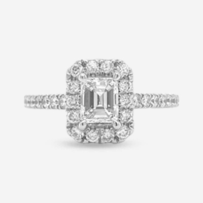 14KT Emerald Cut Center Halo Engagement Ring