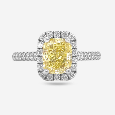 18KT Two Tone Cushion Diamond Engagement Ring