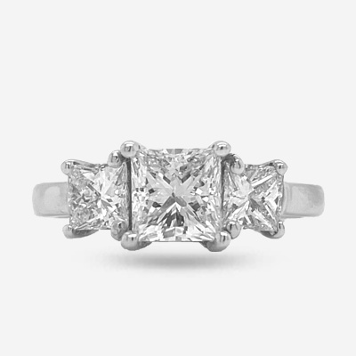 14KT Three-Stone Princess Cut Diamond Engagement Ring