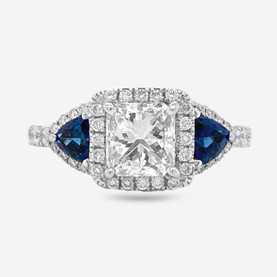 14KT Radiant Sapphire and Diamond Engagement Ring