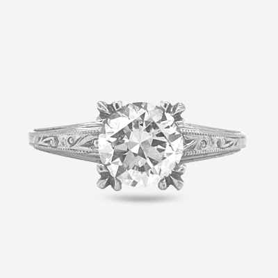 Platinum Scroll Diamond Engagement Ring
