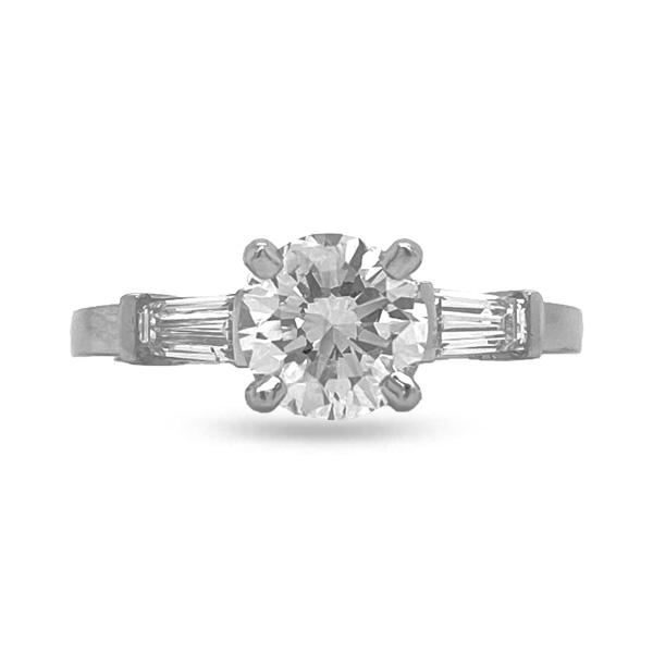 Platinum Round Center and Baguette Diamond Engagement Ring - E.B. Horn ...