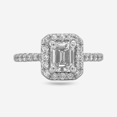 14KT Emerald Cut Halo Diamond Engagement Ring