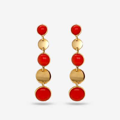 14KT Bezel Style Coral Drop Earrings