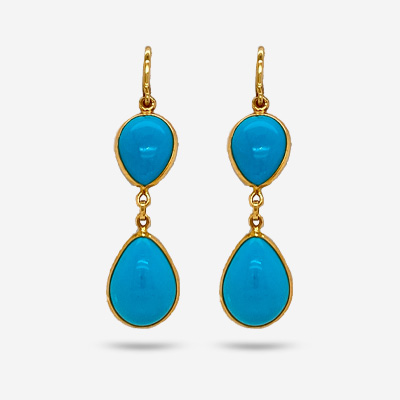 18KT Double Turquoise Drop Earrings