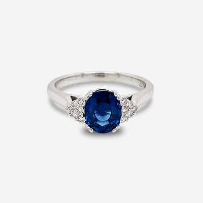 14Kt White Gold Oval Sapphire and Diamond Ring