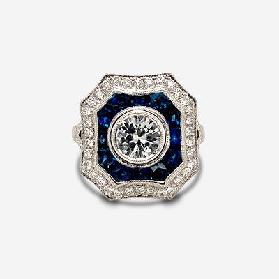 14KT White Gold Vintage Diamond and Sapphire Ring