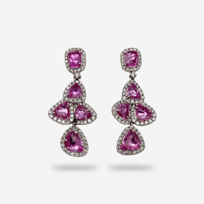 18KT White Gold Pink Sapphire and Diamond Earrings
