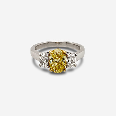 Platinum Yellow Three Stone Diamond Engagement Ring