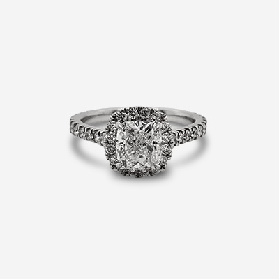 18KT White Gold Cushion Cut Center Diamond and Square Halo