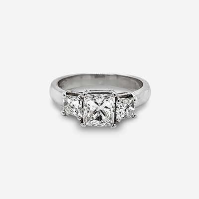 Platinum Princess Cut Three Stone Diamond Ring