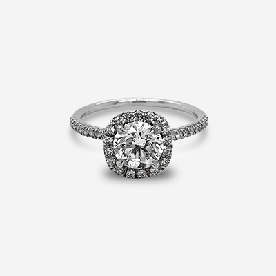 Platinum Round Diamond Halo Engagement Ring