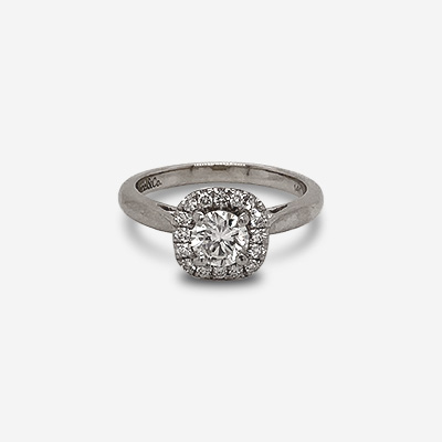 14kt White Gold Round Center Diamond Square Halo ring