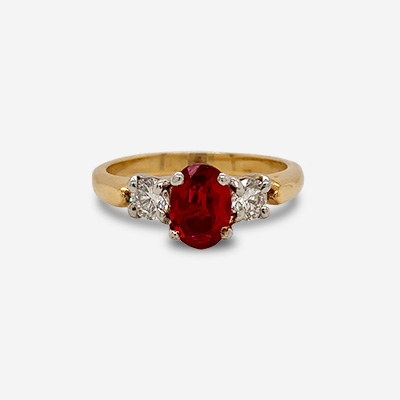14KT Yellow Gold Oval Ruby and Diamond Ring