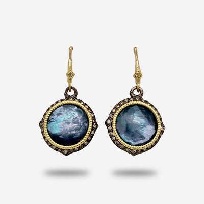Round Black Onyx Triplet Earrings with Crivelli and Champagne Diamonds