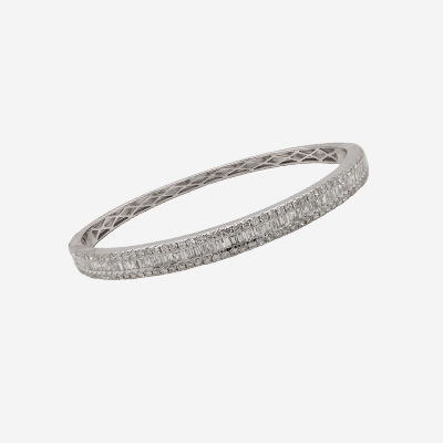 18KT White Gold Tapered Baguette Diamond Bangle