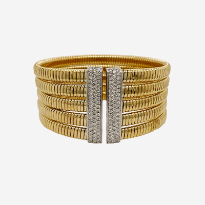 18kt Yellow and White Gold  5 Row Wide Diamond Cuff Bracelet