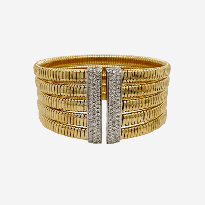 18kt Yellow and White Gold 5 Row Wide Diamond Cuff Bracelet