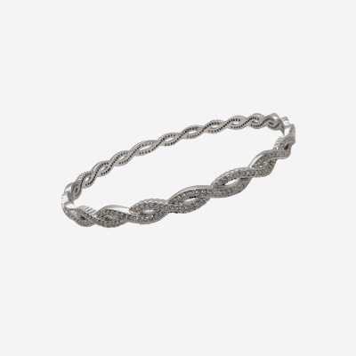 18KT White Gold Diamond Braided Infinity Bangle