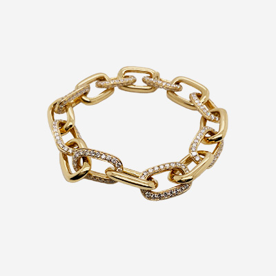 18KT Yellow Gold Diamond Oval Link Bracelet