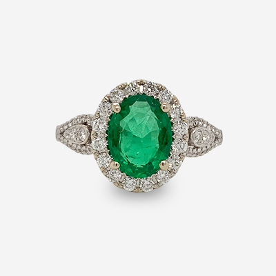 14KT White Gold Emerald and Diamond Ring
