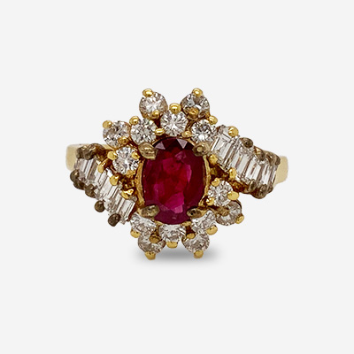 18KT Yellow Gold Ruby and Diamond Cluster Ring