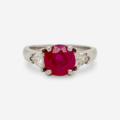 Platinum Ruby and Diamond Three Stone Ring