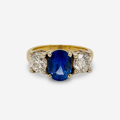 14KT Yellow Gold Oval Sapphire and Diamond Ring