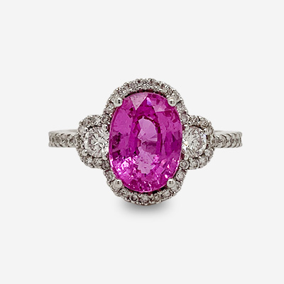 18KT White Gold Oval Pink Sapphire and Diamond Ring