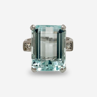14KT White Gold Square Aquamarine Ring