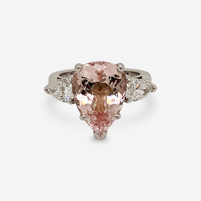 14KT White Gold Pear-Shaped Morganite and Diamond Ring