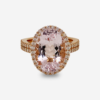 18KT Rose Gold Oval Morganite and Diamond Ring