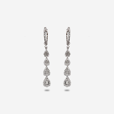 18KT White Gold Tapered Baguette Diamond Dangle Earrings