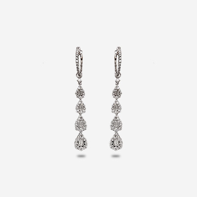 18KT White Gold Tapered Baguette Diamond Dangle Earrings