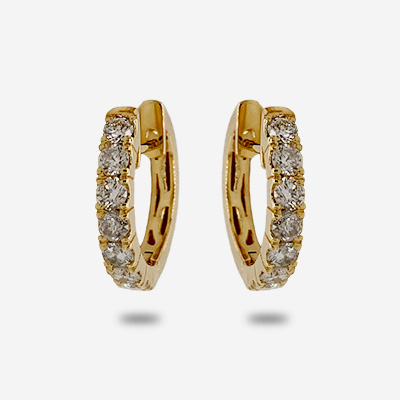 18KT Yellow Gold 7 Diamond Hoop Earrings