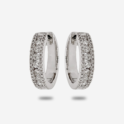 18KT White Gold 10 Center Diamond Hoop Earrings